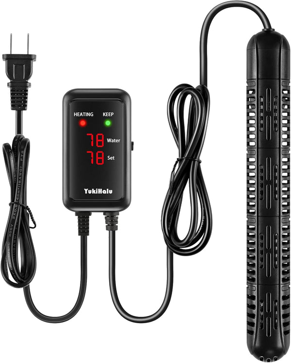 YukiHalu Aquarium Heater 50/100/200/300/500W, Temperature Adjustable, External Controller, LED Display for 10-120