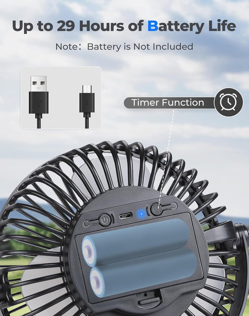 KEMIMOTO Golf Cart Clip Fan with Long Battery Life, 5 Speeds, 360 Degree Rotation, USB Power, Timer, Compatible with