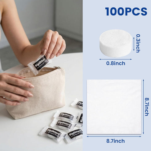 100PCS BigOtters Compressed Towels, Disposable Face Towels for Travel Cleaning Supplies, Expandable Wipes Tablets
