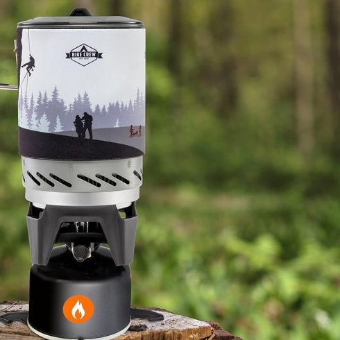 HikeCrew Portable Gas Powered Stove Top & Cooking System with 1L Pot, Perfect for Camping, Hiking, Backpacking