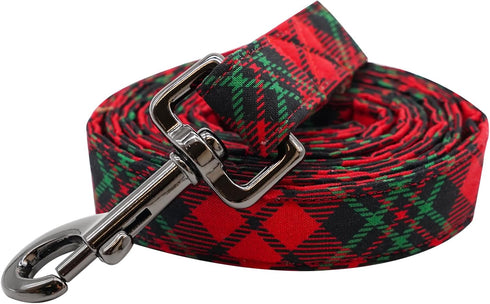 Durable Soft Dog Leash with Cotton Handle for Small, Medium & Large Dogs - Christmas Red Plaid