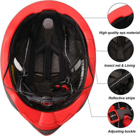 Shinmax Adult Bike Helmet with Removable Magnetic Goggles & USB Rechargeable LED Light, Adjustable Size