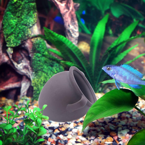 Saim Ceramic Jar Aquarium Ornament, Small Fish Hiding Cave Decoration for Cichlid, Betta, Amano Shrimp Breeding