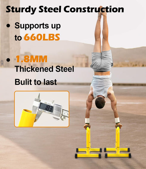 TABEKE Push Up Bar, 14'' High Steel Parallettes & Dip Bar with Foam Handle for Home Gym Strength Training