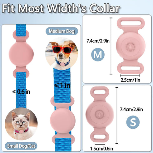 Waterproof Airtag Dog Collar Holder Compatible with Apple AirTag, Silicone Waterproof Air Tag Case for Dog Collar, Anti-Lost AirTag Holder for Pet Cat Dog GPS Tracker (2 Pack, Pink & Purple)