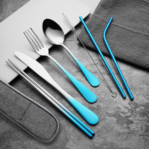 Travel Utensils Set, Reusable Portable Cutlery Set, Stainless Steel 8pcs, Dinner Knife, Fork, Spoon, Chopsticks,
