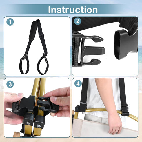 Backpack 3 Pack Beach Chair Straps - Heavy Duty Rocking Camping Chair Carrier, Adjustable Hands-Free Shoulder Straps