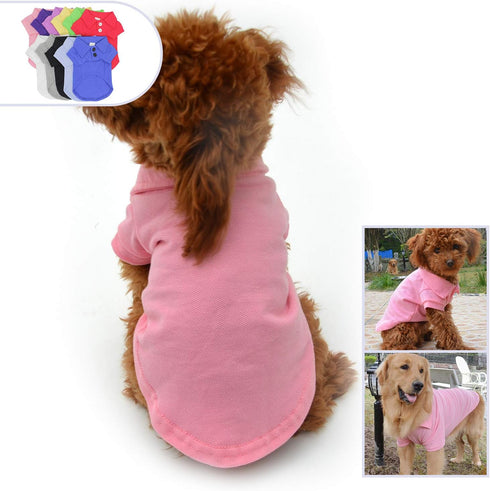 lovelonglong Basic Dog Polo Shirts – Premium Cotton T-Shirts for Large Medium Small Dogs, Pink XS, Two-Button Collar