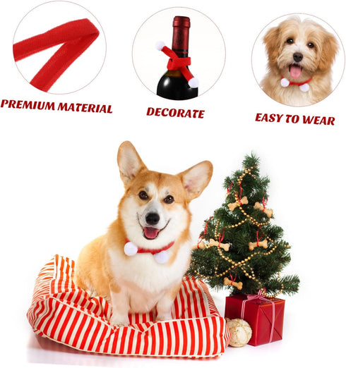 Christmas Pet Scarf, Mini Christmas Scarf for Wine Bottle Decorations, Pack of 10