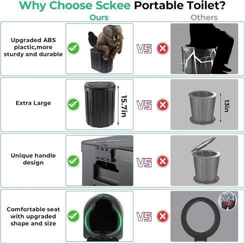 (black-15.7''H) Camping Toilet, Portable Toilet for Adults, Camp Toilet with Handbag, Travel Potty for Camping, Hiking
