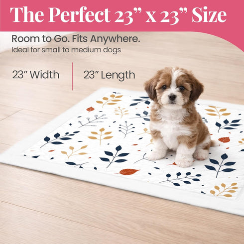 23x23 (100 Count) Pupiboo Disposable Dog and Cat Training Pads Leaves Pattern, Highly Absorbent Pee Pads, Leak Proof