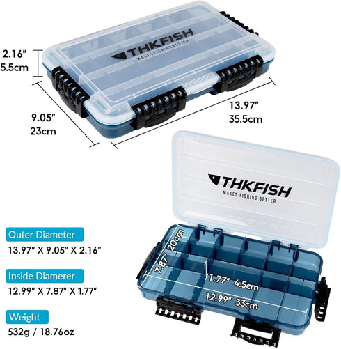 THKFISH Fishing Tackle Box 3700S, Floating Lure Box Storage Organizer with Adjustable Dividers, 2PC
