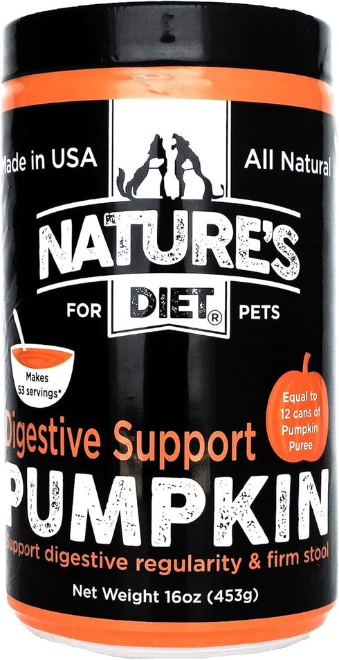 Nature's Diet Pet Dried Pumpkin Powder for Digestive Support, Natural Fiber for Firm Stool, Regularity (16 oz = 53