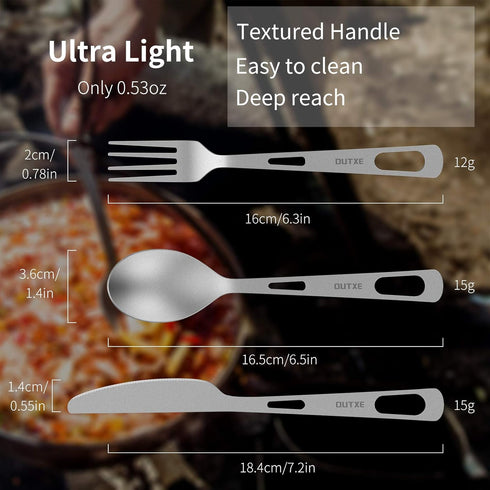 OUTXE Titanium Flatware Knife Fork Spoon Set Lightweight Ti Camping Utility Cutlery Set with Carrying Bag for Traveling Picnic Hiking by OUTXE
