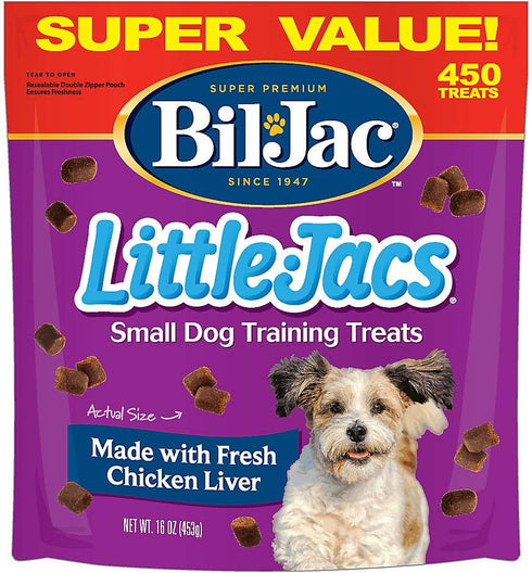 Bil-Jac Little Jacs Small Dog Training Treats - Soft Chicken Liver Treats for Puppy Rewards, 16oz Resealable Pouch