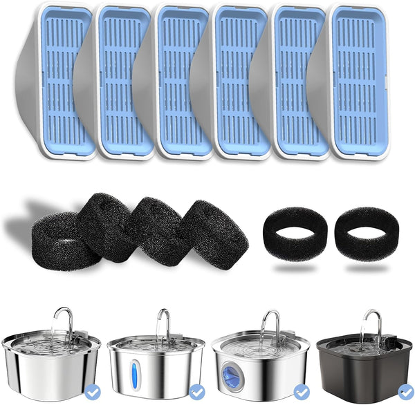 PEKTACO Cat Water Fountain Replacement Filters & Pre-Filter Sponges for 3.2L/108oz Automatic