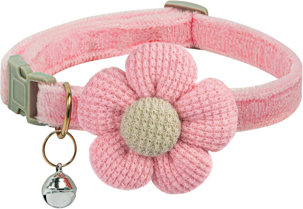 Small Dog Collar for Girls with Flower, Adjustable Puppy Collar with Bell, Little Dog Collar