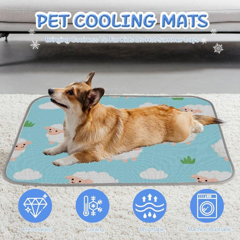 imiBBWQu Summer 27" 22" Cooling Mat for Dogs Sheep White Clouds Blue Upgraded Self-Cooling Mat for Dogs Washable Dog
