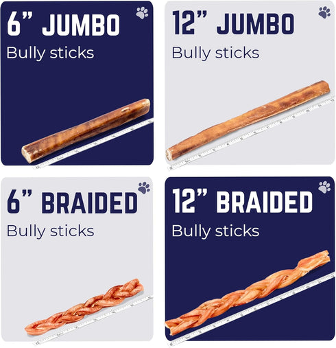 Devil Dog Pet Co. Jumbo Bully Sticks – 6 Inch 6 Pack Chew Treats, 100% All Natural, Free-Range Grass-Fed Beef