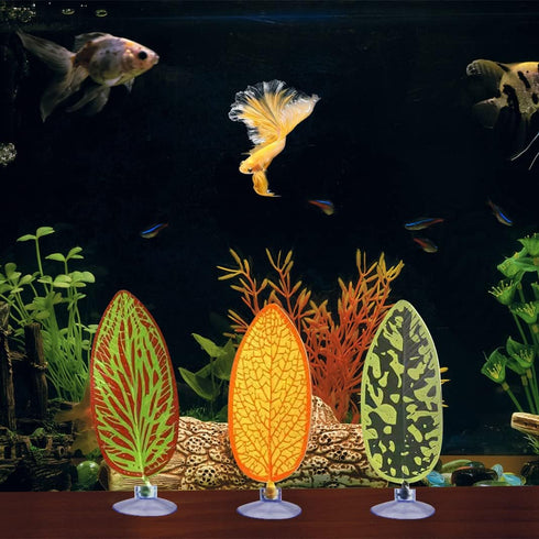 5 pcs Betta Mushroom Hammock + Leaf Pads - Fish Tank Silicone Soft Aquarium Playing Pads with Suction Cup Decorations