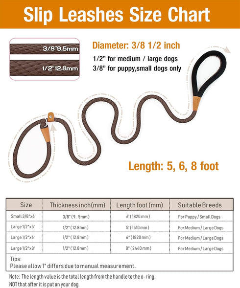 lynxking 6 FT Dog Leash Slip Lead 2 Pack, Strong Heavy Duty Braided No Pull Training Leash for Medium Large Small Dogs