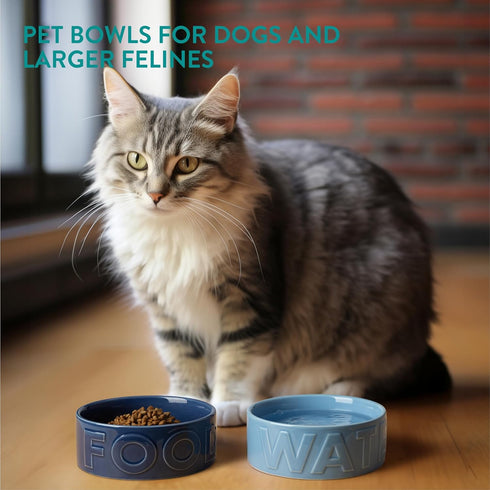 Navaris Dog Food and Water Bowl Set - 16 cm Ceramic Bowls for Medium and Large Dogs, 700 ml Feeding Dish