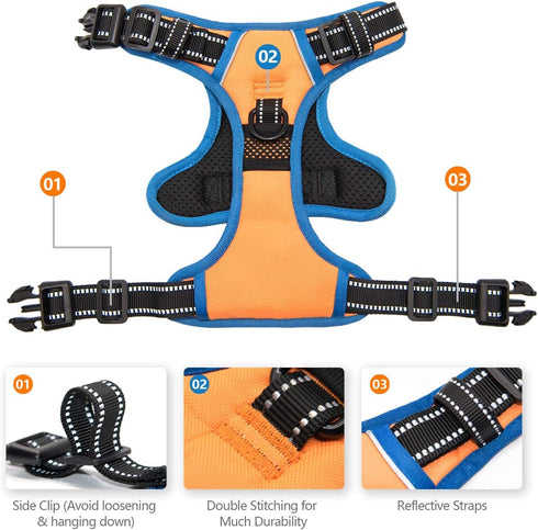 PHOEPET 2019 No Pull Dog Harness for Small Dogs, Reflective Adjustable Vest with Handle, Orange (S)
