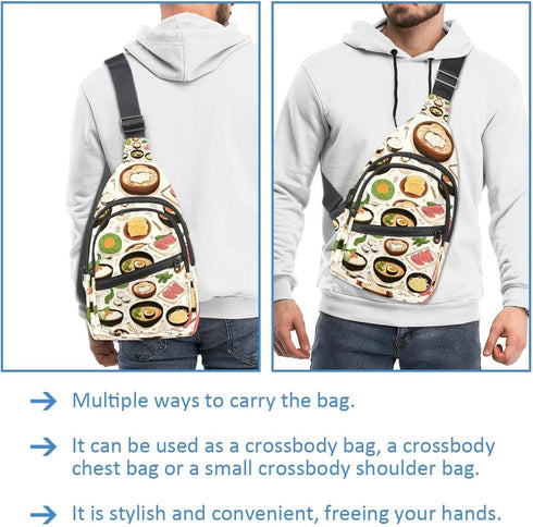 PAFEFO (2) Backpack Daypacks shrimp tofu ginger bok choy Sling Crossbody Bag Convertible, Small Diaper Bag Hiking