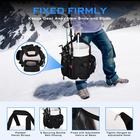 Fishing Bucket Organizer for 5 Gallon Bucket, Tackle Bag with Adjustable Buckle and 15 Multi-Pockets