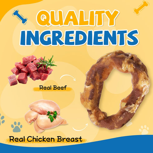 gazeupon Dog Treats, Chicken Wrapped Meat Ring, Made with Real Chicken and Beef, Healthy Dog Chews for Large Breed