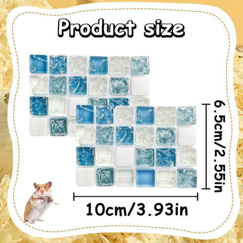 Crystal Hamster Cooling Pad, Scalable Quartz Glass Ice Crack Small Animal Bed for Summer, Small Pet Cooling Pad for Dwarf Hamster (Blue, M,6 * 10cm)