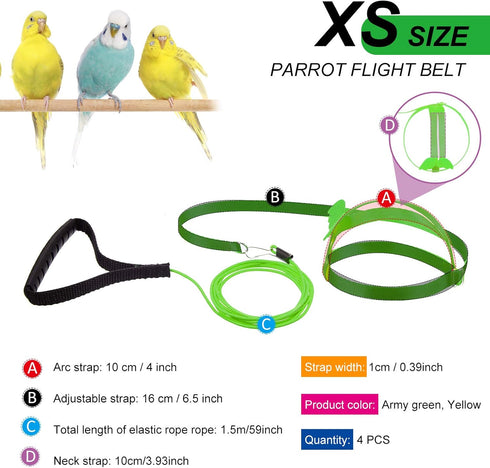 Shappy 4 Pieces Pet Parrot Bird Harness Leash, Adjustable Bird Flying Harness Traction Rope for Outdoor Training