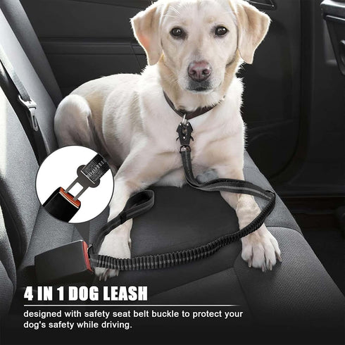 4-6FT Heavy Duty Dog Leash for Large Dogs, Shock Absorbing Bungee with 2 Padded Handles and Car Seatbelt