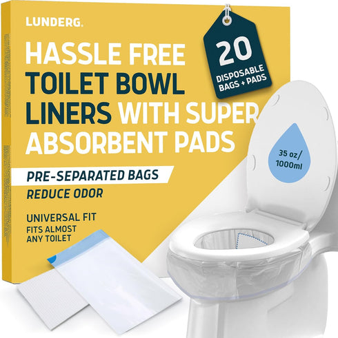 Lunderg Toilet Liners with Lemon Super Absorbent Pads - Value Pack 20