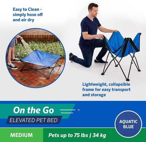 Coolaroo On The Go Cooling Elevated Dog Bed, Portable for Travel & Camping, Collapsible Storage, Medium, Aquatic Blue