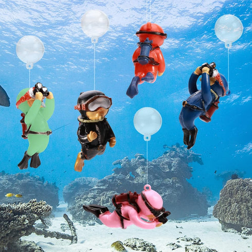 5PCS Floating Fish Tank Decorations - Cute Little Diver Aquarium Ornaments for All Kinds of Fish Tanks (Size: