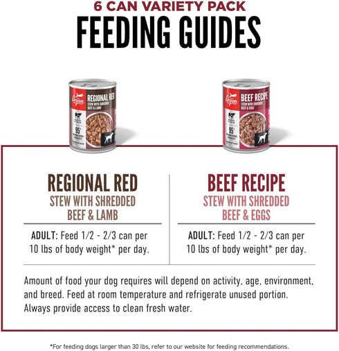 Pack: 12.8oz (6 Count, 3 ORIJEN Real Meat Shreds Wet Dog Food Variety Regional Red + Beef Recipes Cans of Each)