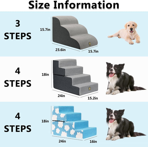 OYLZ 4 18" Dog Stairs Pets Steps Gray Pet Ladder for Sofa Couch and Bed Made of High Density Sponge Stairs