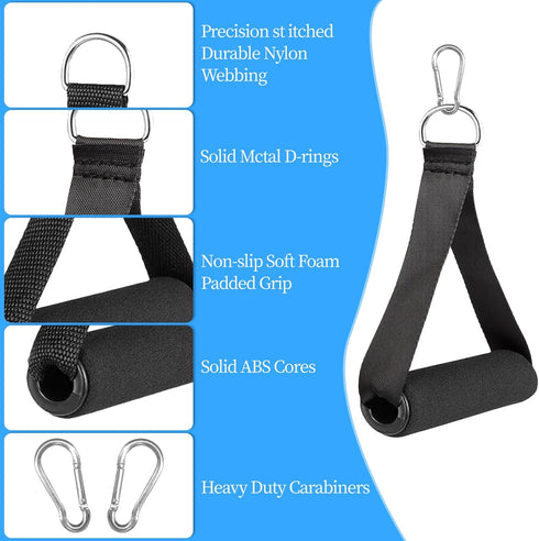 Heavy Duty Gym Handles for Cables, Cable Machine Handles, Resistance Bands Handles with 4 Carabiners for Strength