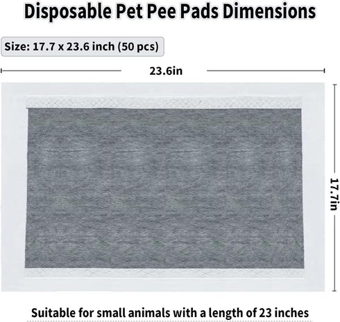 50PCS 23" 17" PINVNBY Disposable Pet Pee Pads All-Absorb L x W Black Carbon Cage Liners Odor-Control Bunny Training