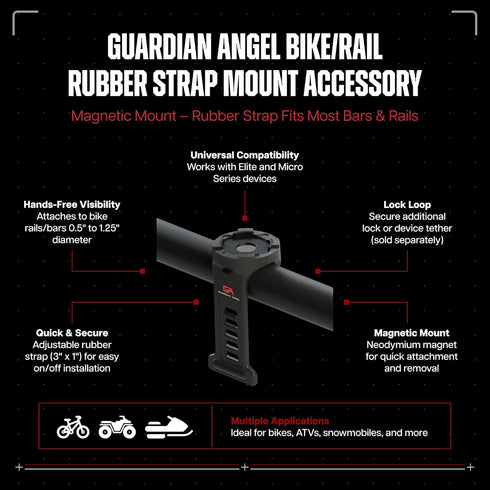 Guardian Angel Bike / Rail Rubber Strap Mount Accessory Magnetic Mount Rubber Strap That Fit Most Bars & Rails