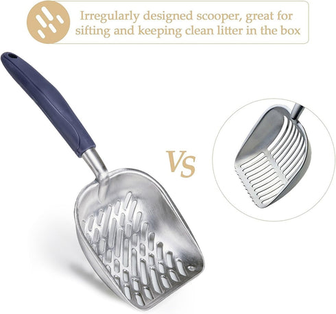 Cat Litter Scoop, Aluminum Alloy Sifter with Long Handle, Deep Shovel Poop Sifting for All Cat Litter Types