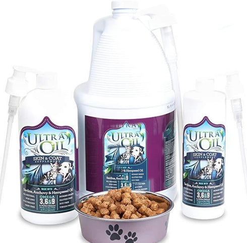 32oz Ultra Oil Dog & Cat Supplement with Hemp, Flaxseed & Fish Oils - - For Dry Skin, Dull Coat, Hot Spots, Dandruff