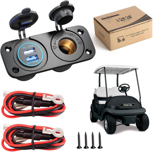 10L0L Golf Cart Cigarette Lighter Outlet & Quick Charge 3.0 DC 12V Input