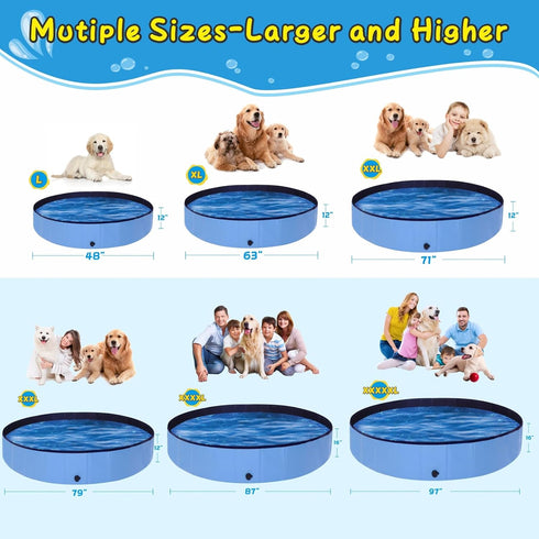 Foldable Dog Pool - 79" x 12" Anti-Slip Portable Swimming Pool, Collapsible Kiddie Pool for Outdoor and Indoor Pets