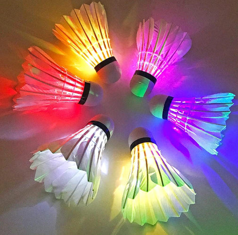 Leadge LED Shuttlecock Badminton Birdies, Dark Night Goose Feather Glow Birdies for Indoor Outdoor Sport Activities (6