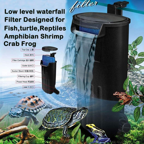 Aquarium Turtle Filter, Waterfall Flow Pump for Reptiles Tank, Low Level Waterfall Filter for Small Fish Tank Turtle