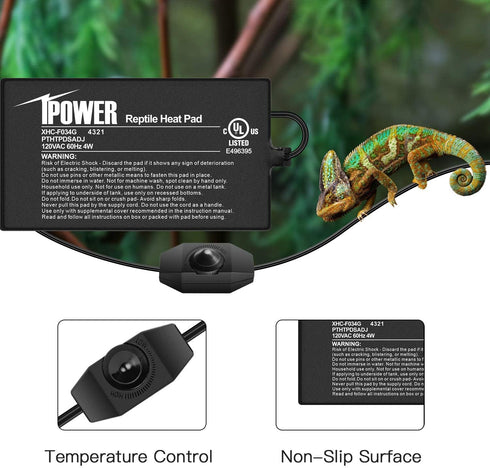 iPower Reptile Heat Mat Under Tank Warmer, 4W/8W/16W/24W Terrarium Heater with Adjustable Controller