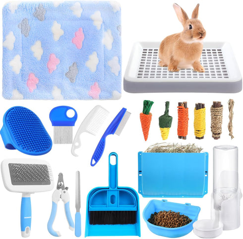 19 Pcs Rabbit Starter Kit Small Bunny Litter Box Animal Grooming Kit