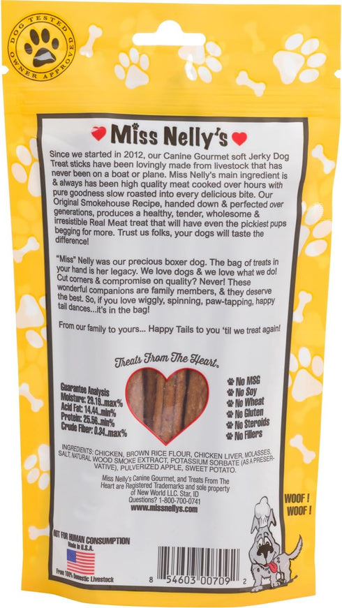16 oz. Miss Nelly's - Chicken Jerky Dog Treats - Soft Sticks - USA Made and Sourced - Original Smoke House Recipe